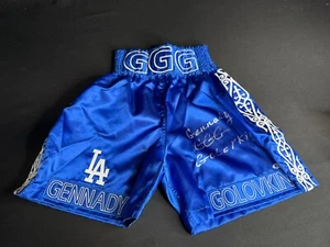 Pantalones cortos de boxeo azules firmados por Gennady GGG Golovkin LA BAS C16401 - Imagen 1 de 3