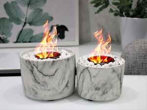 Bio Ethanol Fireplace Tabletop Marble Effect Burner Fire Pit Bowl Pot Round