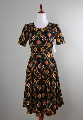 Vestido LULAROE Texturizado Elástico Negro Amarillo Papel Pintado Plisado Amelia Talla Mediana Foto 1 de 4