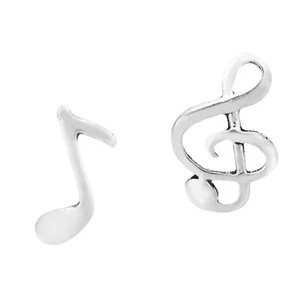 Music Melody Eighth Note Treble Clef Sterling Silver Mismatched Stud Earrings - Imagen 1 de 5