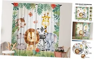 Jungle Safari Window Curtains for Kids Boys Girls Watercolor Cartoon Forest - Picture 1 of 6