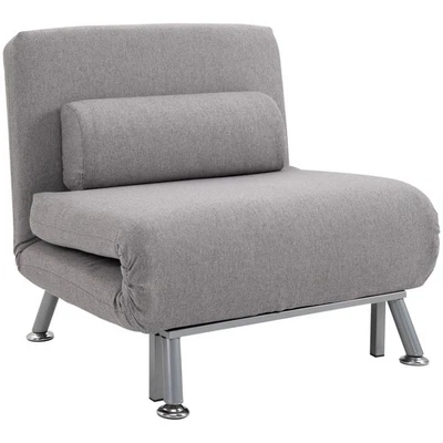 HOMCOM Single Folding 5 Position Convertible Sleeper Chair Sofa Bed Grey Silver - Image 1 of 4