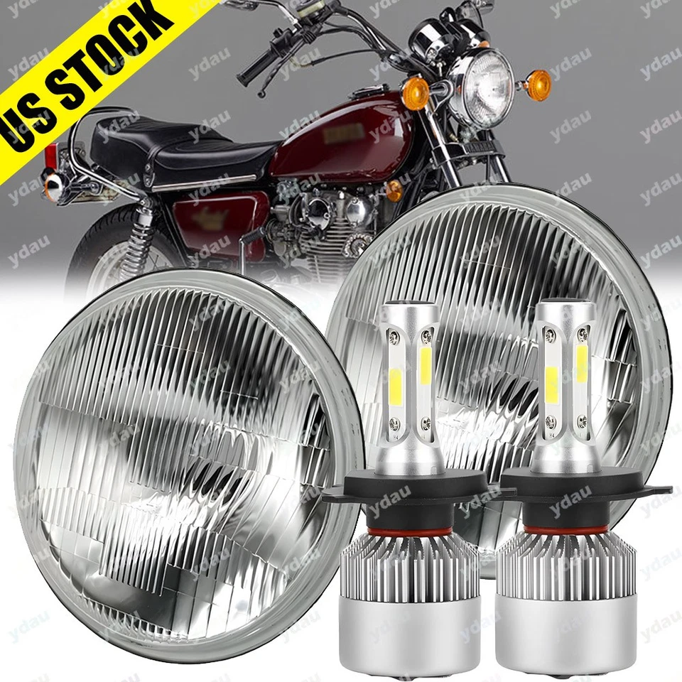 Carcasa de faro redondo de 7" pulgadas para Yamaha XS650 1975-1981 + bombillas LED altas/bajas Foto 1 de 4