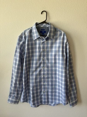 Egara Мужская платье синий/белый клетку рубашка на пуговицах не железо Flip манжеты размер XLT - Изображение 1 из 4