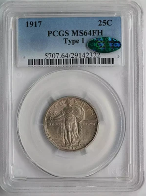 1917 Standing Liberty Quarter PCGS MS64FH CAC Type 1 - Image 1 of 4