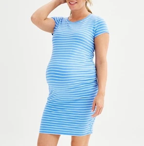 Maternity Sonoma Blue White Striped Tee Dress Size XSmall Summer Baby Shower - Picture 1 of 5