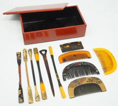 Vintage Japanese Hair Accessories Hairpins & Combs x11 in Box from Japan 0425F6 - image 1 of 4