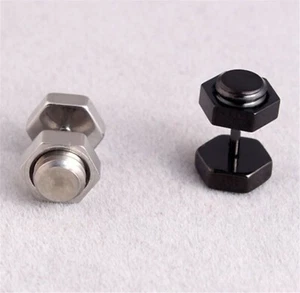 1X Gothic Titanium Fake Nail Screw Bolt Shape Stud Bar Piercing Stud Earring - Picture 1 of 12