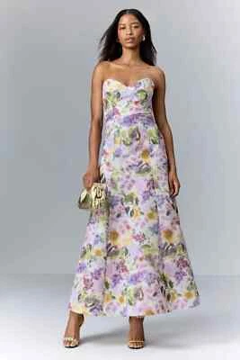 Badgley Mischka High Low Strapless Gown $990 Floral Lilac multi Pockets sz 2 - Image 1 of 4