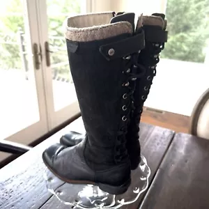 Ugg Australia Black Leather & Suede Smithfield Tall Boot-Women's Size 5.5 EUC - Picture 1 of 17