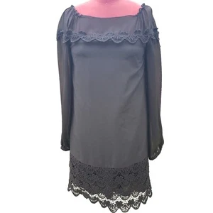 Philosophy di Alberta Ferretti Dress 2 Black Long Sheer Sleeve Mini Shift Lace - Picture 1 of 9