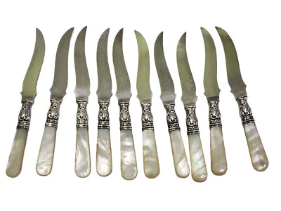 LOTE de 10 piezas WM. JUEGO DE CUCHILLOS CON MANGO ROGERS STERLING Y MADREPERLA 6,5" Foto 1 de 4