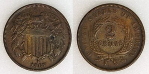 1867 2c Two Cent Piece - Early U.S. Type Coin - Picture 1 of 3