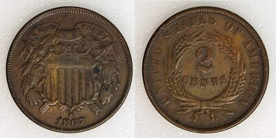 1867 2c Two Cent Piece - Early U.S. Type Coin - Image 1 of 3