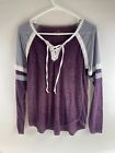Bobbie Brooks Shirt Womens Size M Purple Gray Long Sleeve Drawstring Henley