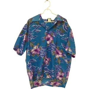 Hilo Hattie Button Up Hawaiian Aloha Shirt Blue Purple Hibiscus Flower Men's 2XL - Picture 1 of 8