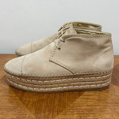 Prada Chukka Boots Womens 6 36 Beige Suede Espadrille Lace Up Platform Booties - Image 1 of 4