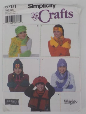 SIMPLICITY PATTERN #5781 MISSES FLEECE WINTERACCESSORIES SZ S-L UNCUT PRINT 1992 - Image 1 of 4