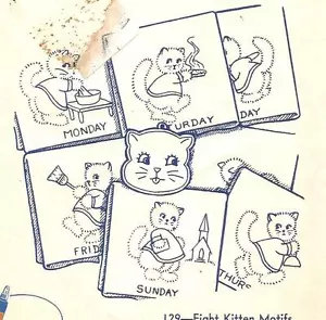 Kitten Dow Towels Embroidery Transfer Pattern 129 Aunt Marthas Hot Iron Transfer - Picture 1 of 6