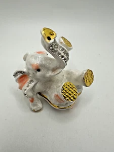 Glossy Enamel "Baby" Elephant Hinged Trinket Box - Magnetic Closure - Jeweled - Picture 1 of 6