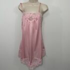 Vintage 70er 80er Jahre Bubble Gum rosa Slip Kleid Spitze Borte Größe S Boudoir USA Nylon