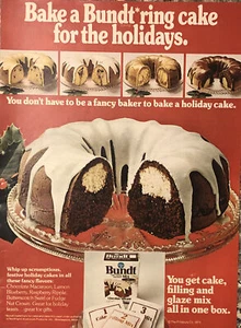 1973 Pillsbury Bundt Cake Mix PRINT AD Holiday Bundt Ring Filling Glaze VTG 70s - Picture 1 of 5