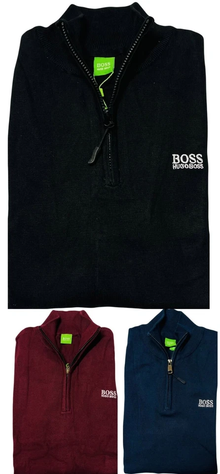 MAGLIONE STILISTA HUGO BOSS NUOVO MANICA LUNGA COLLO ALTO QUARTO ZIP