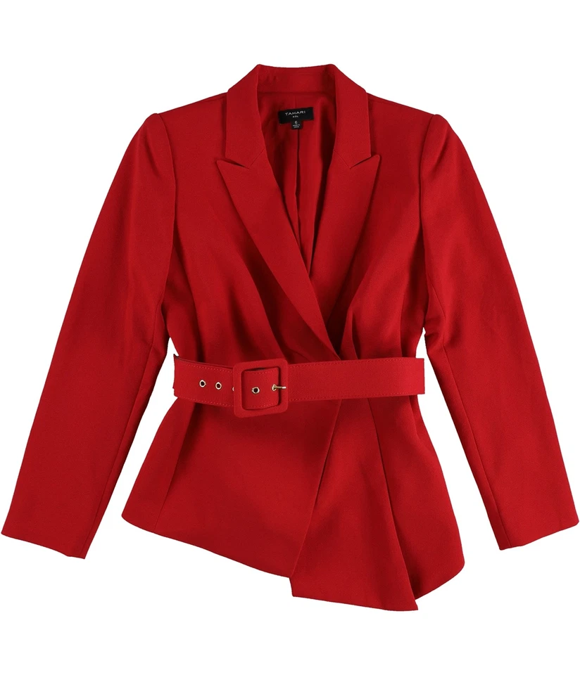 Tahari женщин подпоясанный надежном две кнопки Blazer куртка, средний красный, 6 - Изображение 1 из 1