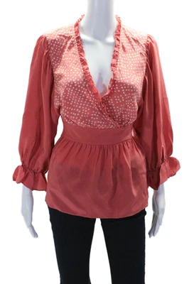 Blusa BCBGMAXAZRIA Mujer Seda Manga Larga Volantes Punteados Rosa Talla M Foto 1 de 4