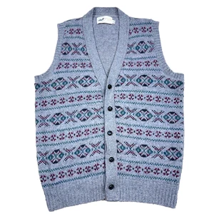 Vintage Winona Knits maglione gilet uomo grigio medio lana cardigan nonno anni 80 Nordi - Foto 1 di 9