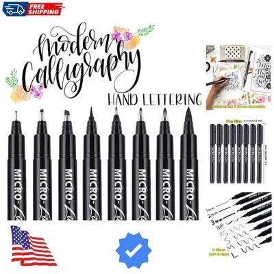 Juego de 8 bolígrafos caligráficos letras manuales - tinta negra con diseño ergonómico Foto 1 de 4