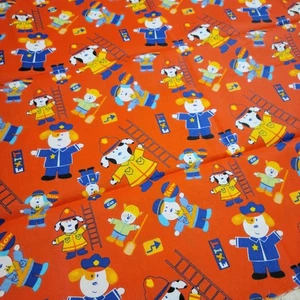 Cotton Fabric Rescue Dogs Police Firefighter 18"x44" Red Kids Sewing Crafts - Picture 1 of 9