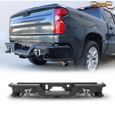 Parachoques trasero de acero negro para Chevrolet Silverado/GMC Sierra 1500 2019-2024 + anillo D Foto 1 de 4