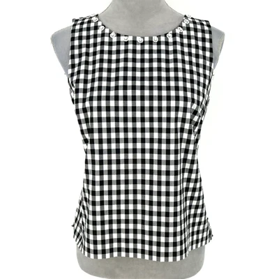 Blusa Talbots Top Petites 6P Negra Blanca Guinga Escote Cuentas Cremallera Lateral Foto 1 de 4