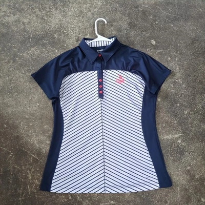 Camisa Polo Annika US Open Para Mujer L Azul Rayas Cámaras Bahía Botón Golf Foto 1 de 4
