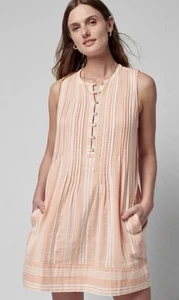 Mini Vestido Faherty Isha Algodón Orgánico Pintuck Talla M Rayas Playa Costero - Imagen 1 de 12