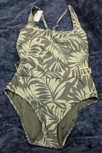 NWT! LANDS END Swimsuit Sz XL One Piece Hunter Green Tropical - Picture 1 of 24