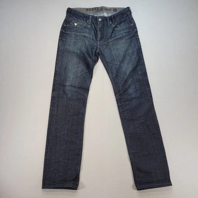 Guess Jeans Mens 32x34 Blue Lincoln Slim Straight Mid Rise Dark Wash Denim - Image 1 of 4