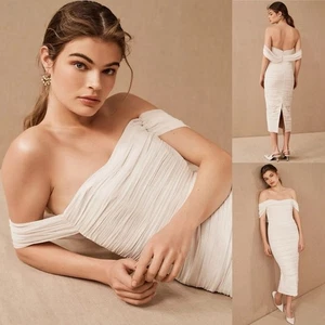 By Watters Ruched Wedding Dress Off the Shoulder Midi Dress Joanne - Picture 1 of 15