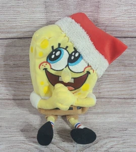 Ty Plush Jolly Elf Spongebob Squarepants Stuffed Toy Yellow Christmas Hat 8" - Picture 1 of 3