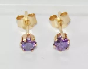 9ct Gold Amethyst Ladies Single Stone Stud Earrings - NEW - Solid 9k Gold - Picture 1 of 5