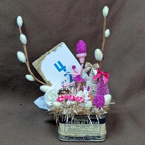 EASTER Diorama on a Vintage Spice Tin Handmade w VTG Ballerina Cake Topper ++ - Picture 1 of 11