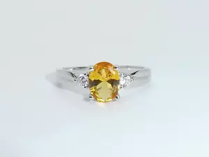 Ladies Sterling 925 Solid Silver 3 Stone Citrine & White Sapphire Eternity Ring - Picture 1 of 4