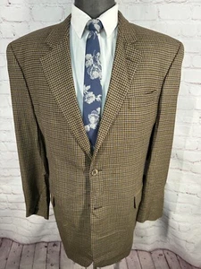 JACK VICTOR Mens Brown ING LORO PIANA Wool Check Sport Coat Blazer Jacket 44L - Picture 1 of 9