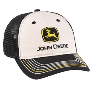 JOHN DEERE *HELLBRAUN KHAKI & SCHWARZ NETZRÜCKSEITE* Markenlogo KAPPE MÜTZE *BRANDNEU* - Bild 1 von 1