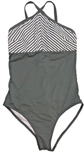De Colección Nueva Zelanda Moontide Traje de Baño Verde Oliva Rayas Correas en la Espalda Talla L - Imagen 1 de 5