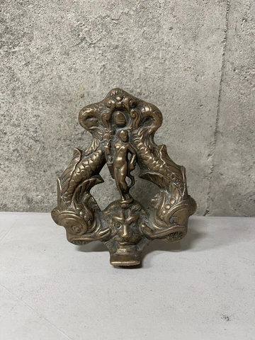 Vintage Figural Bronze Door Knocker Nude Woman W/Fish Handle Cover
