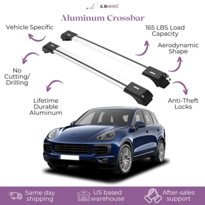 Barras transversales de techo bloqueables de 2 piezas - se adapta a Porsche Cayenne 2003-10 - plateadas Foto 1 de 4