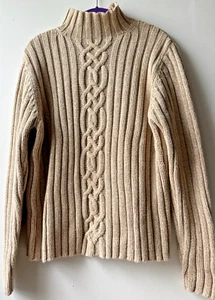 LL BEAN Pullover Damen Gr. L Zopfmuster Stehkragenpullover beige meliert Baumwolle EG - Bild 1 von 4