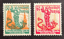 Travelstamps: 1921 Danzig Germany Stamps Mi 90-91 Tuberculosis Week Mint OG H